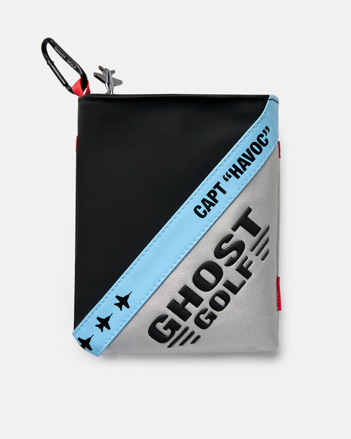Front product shot of the Striker Utility Pouch featuring the Ghost Golf logo in the bottom-right corner and Capt Havoc typography on the middle-right side of the pouch. Clean, front-facing view highlighting the pouch design and branding details.