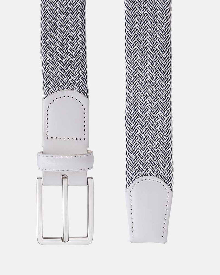Ghost Golf Off White/Navy Belt with Silver Buckle and Off White Leather Tail