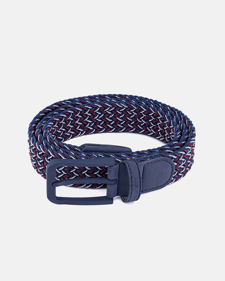 Ghost Golf Navy Blue/Red/White Belt with Matching Blue Buckle and Leather Tail with Logo.