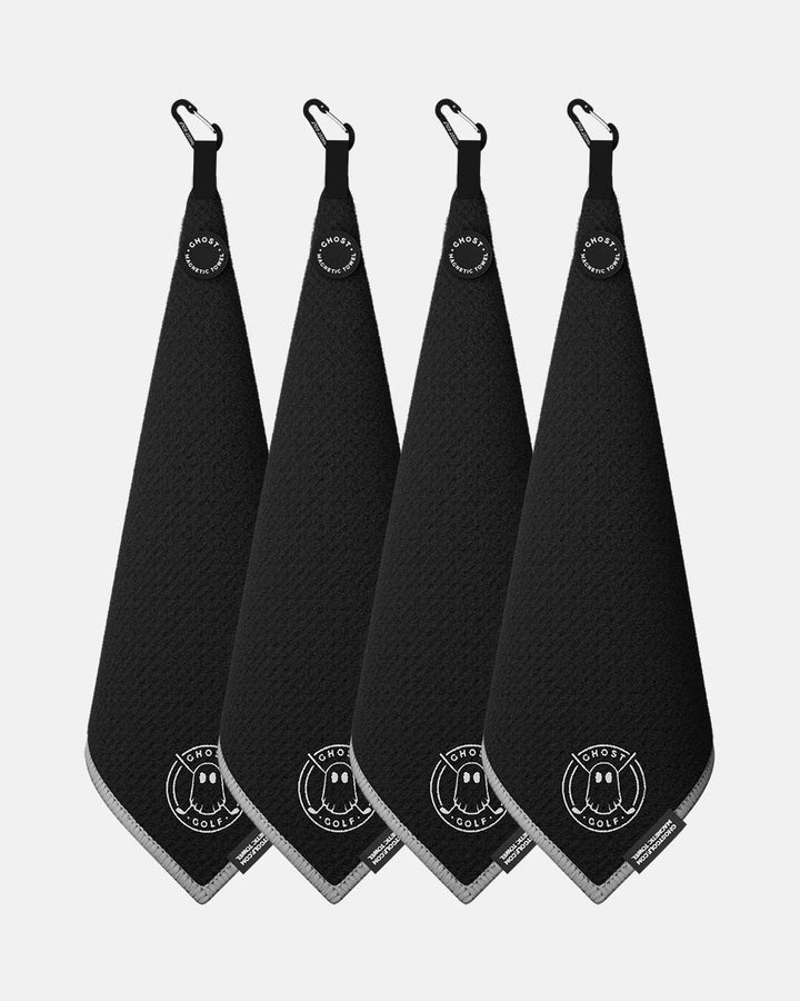 4 Ghost Golf Greenside towels with Magnet Patch and Carabiner. Color Black
