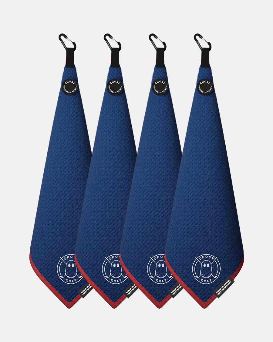 4 Ghost Golf Greenside towels with Magnet Patch and Carabiner. Color Blue