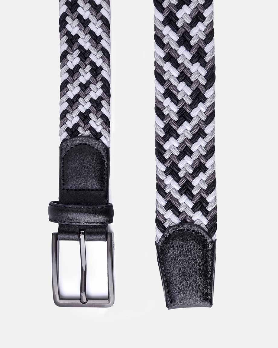 Ghost Golf Black/Grey/Off White Multi Color Belt with Gun Metal Steel Buckle and Black Leather Tail