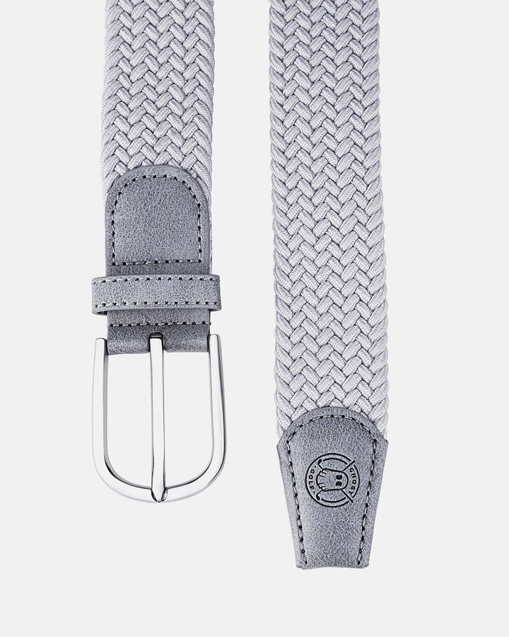 Ghost Golf Grey Belt with Rounded Steel Buckle and Grey Leather Tail 