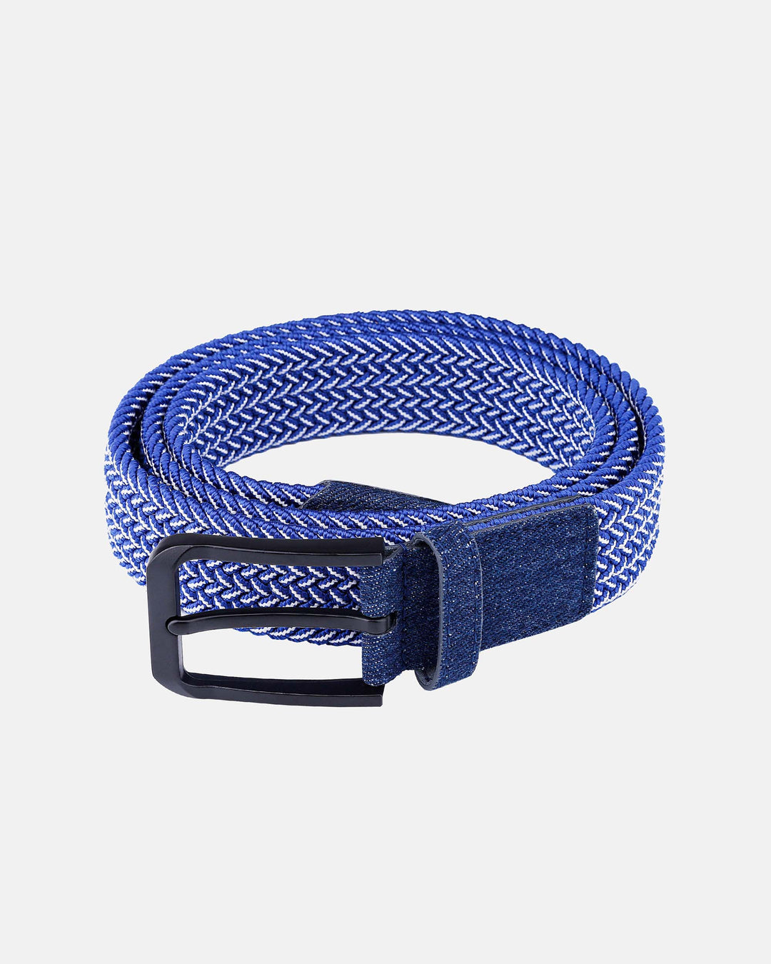 Blue/White Belt with Black Buckle and Blue Denim tail